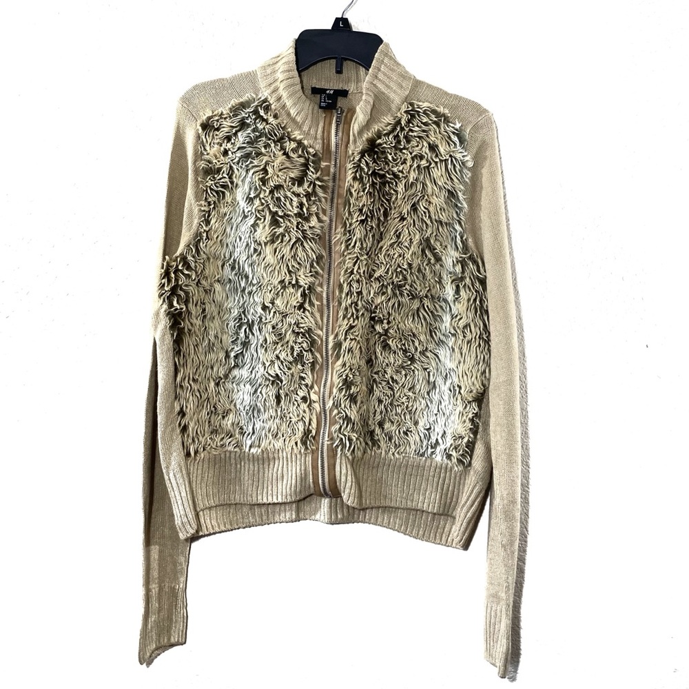 H&M Knit Fur Front Zip Up Jacket Size L.